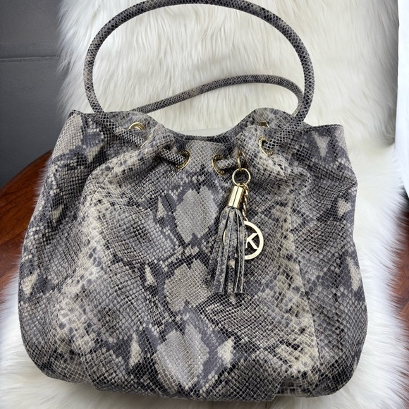 MICHAEL KORS Snake Print Shoulder Bag with Tassel Charm - Picture 1 of 12